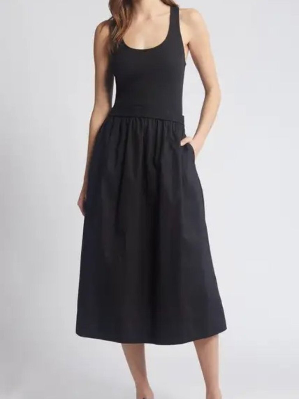 Black - Nation LTD Sadelle Stretch Cotton Midi Dress - Size Large